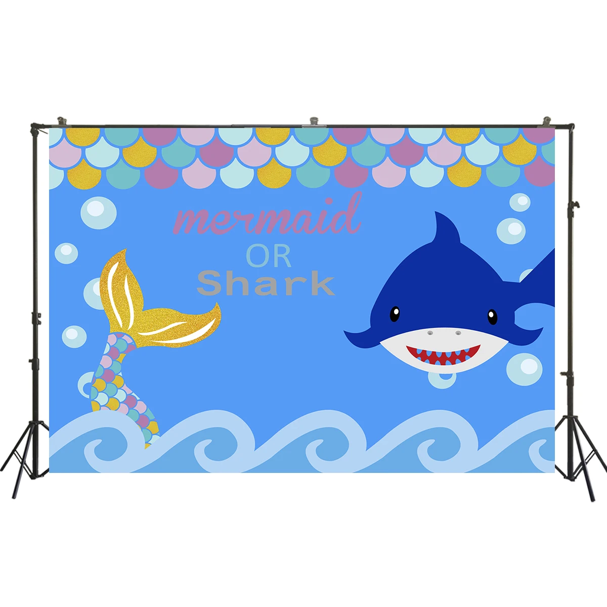 Синий фон для дня рождения с изображением русалки Акула тематический фотосъемки