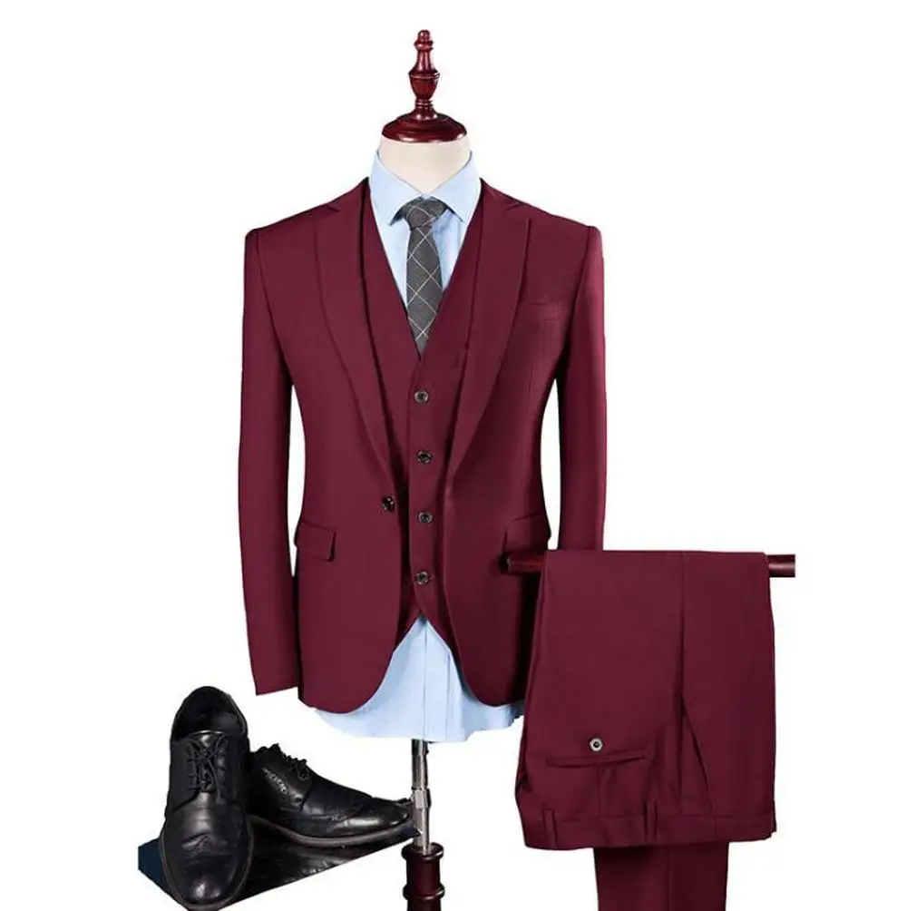 Mens Suit Solid Color Formal Business One Button 3-Piece Suit Wedding Slim Fit Multiple Colors Suits