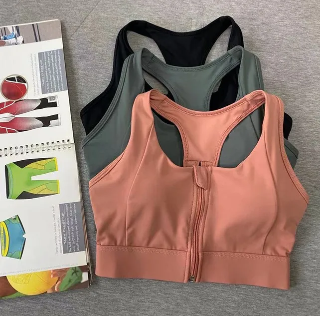 

Shockproof Yoga Underwear Female Plus Size Vest Outer Wear Fitness Bra Front Zipper Beautiful Back Removable Cups Sports Bras