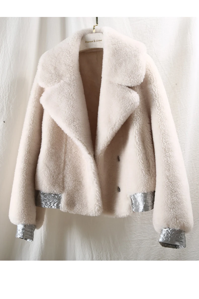 Женское пальто из 2021 шерсти однотонное 100%-ной с большим узором овечьей и