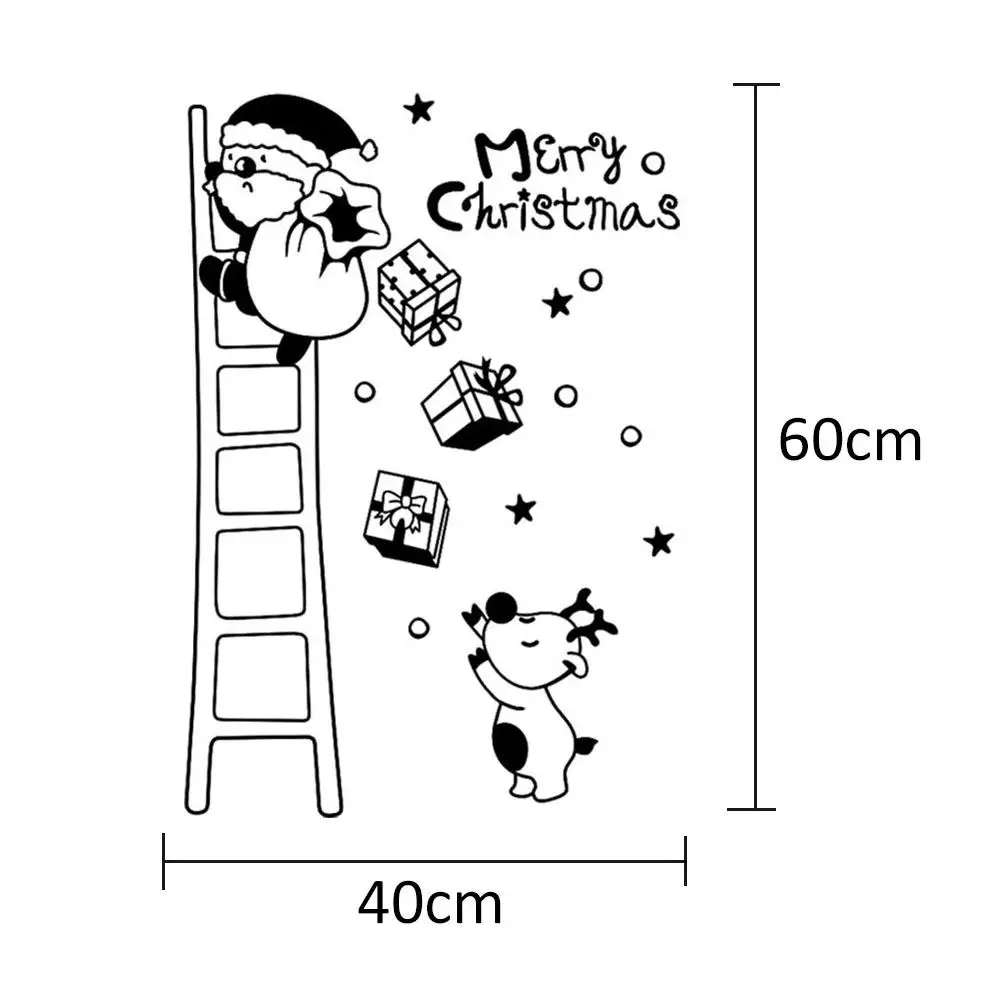 Merry Christmas стикер на стену Санта лестница для лазания красный белый черный витрин