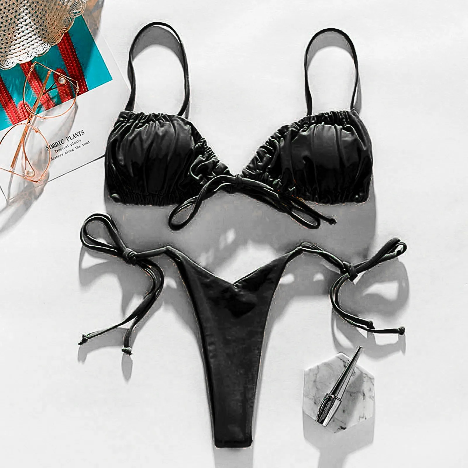 

67# Women Swimsuit 2021 Bikini Sexy Bandeau Bandage Set Push-up Brazilian Swimwear Beachwear Top Bathing Suit Ropa Mujer Biquini