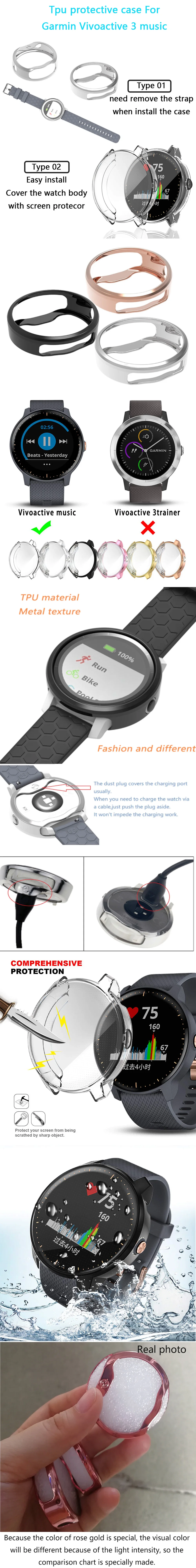 ECSEM TPU protective case for Garmin vivoactive 3 music watch accessories Full-edge cover replacement case