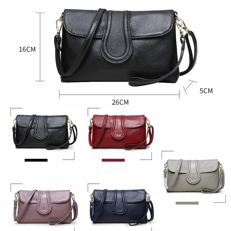 

Female Clutch Bag Genuine Leather Messenger for Women Shoulder Bag for Lady Girls Handbags with Cover Hasp Zipper Opening