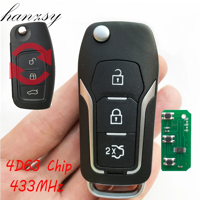 

3 Button 433MHz Remote Key For Ford Focus Fiesta C Max S Max Galaxy Mondeo Modified Car Flip Folding Key Chip 4D63 HU101 Blade