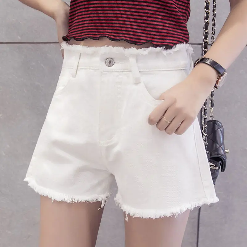 

Denim shorts women's new summer wear Korean version loose wide leg versatile show thin high waist A-line hot pants fashion
