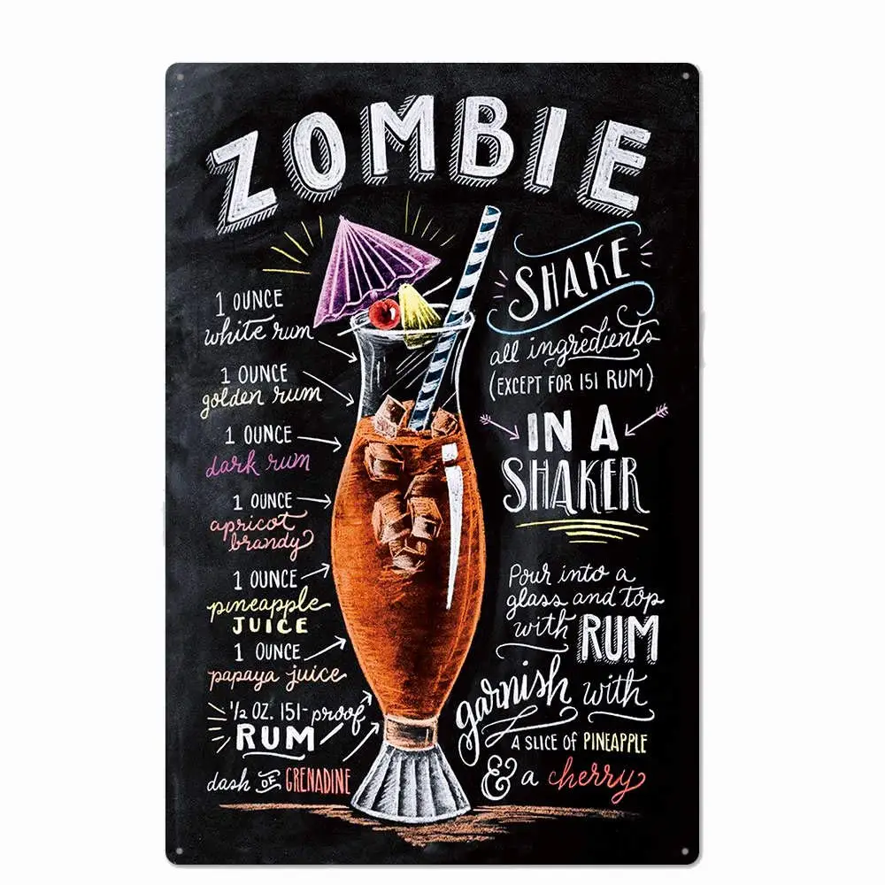 

Original Vintage Design Zombie Cocktail Recipe Tin Metal Signs Wall Art, Thick Tinplate Print Poster Wall Decoration Bar/Kitchen