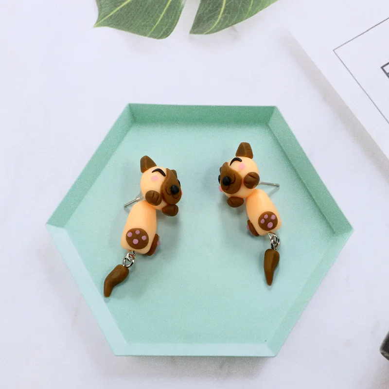 

New Fashion Jewelry Cartoon Soft Ceramic Cute Animals 3D Big Eyes Dog Stud Earrings For Women And Girl Gift