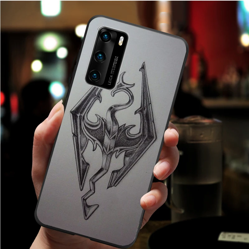 Черный мягкий чехол для телефона с логотипом Skyrim Huawei P40 P30 P20 Mate 10 20 30 40 Pro lite Plus P smart