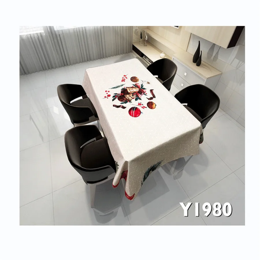 Wholesale Creative Printing Christmas Theme Fabric Waterproof Anti-staining Tablecloth New Year Christmas Decorations for Home