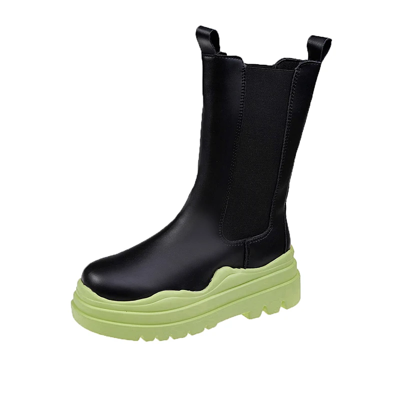 Сапоги женские из натуральной кожи на толстой подошве до середины икры | Обувь