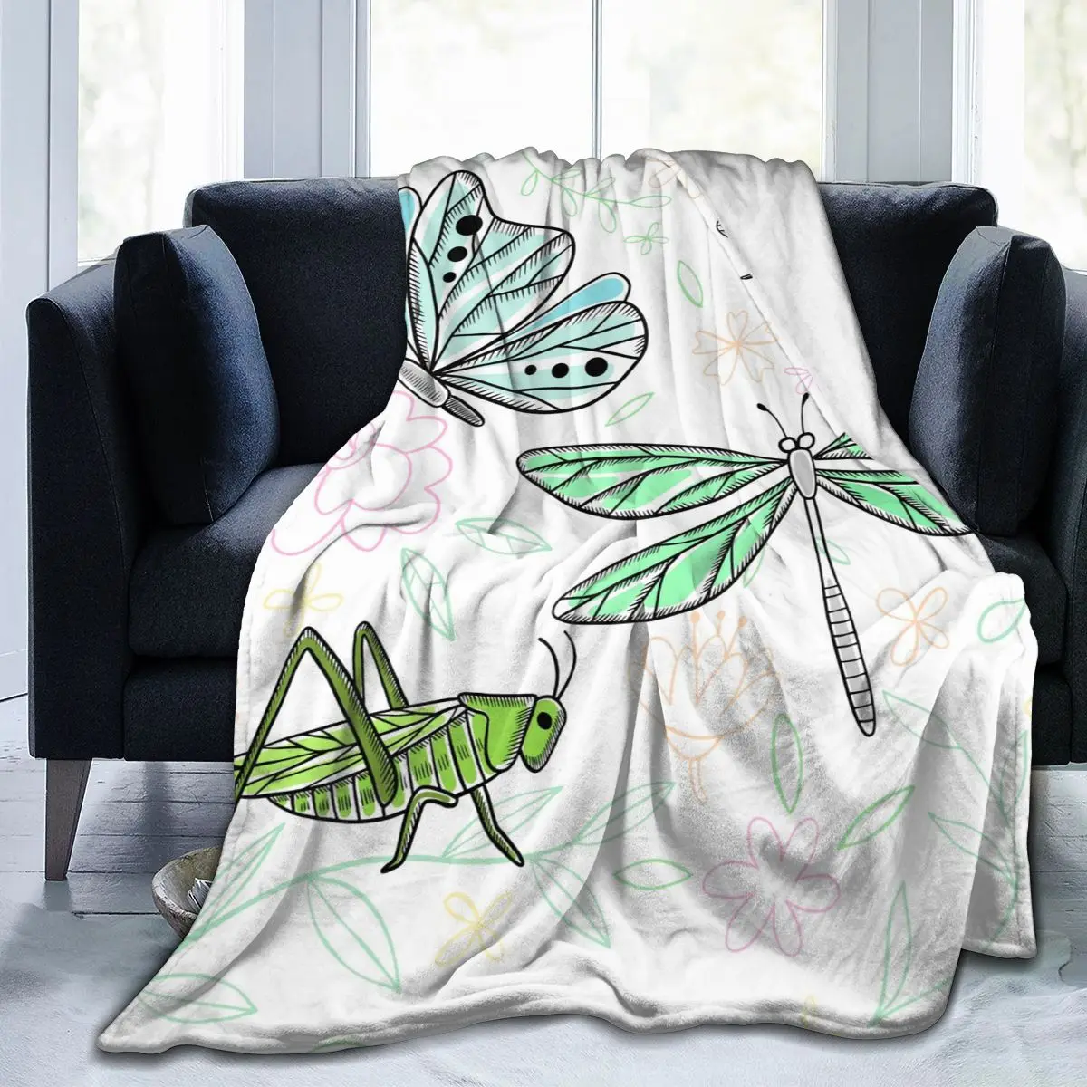 

Flannel Blanket Hand Drawn Insect Ultra-Soft Micro Fleece Blanket for Bathrobe Sofa Bed Travel Home Winter Spring Fall
