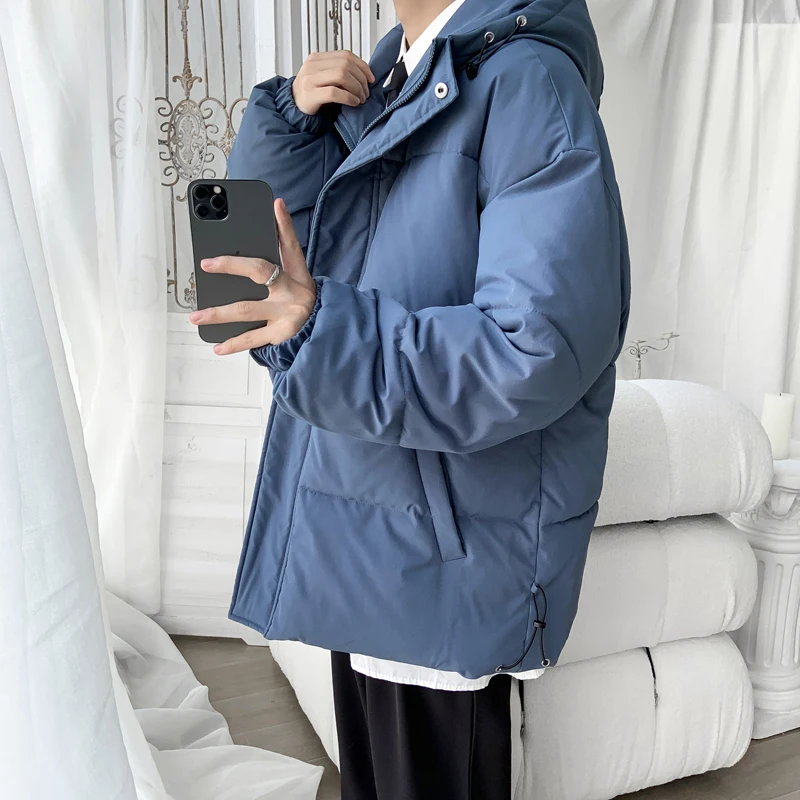 

Осенне-зимние толстые теплые Свободные повседневные парки размера плюс 5XL-M, Мужская одежда, простые однотонные куртки и пальто с капюшоном, ...