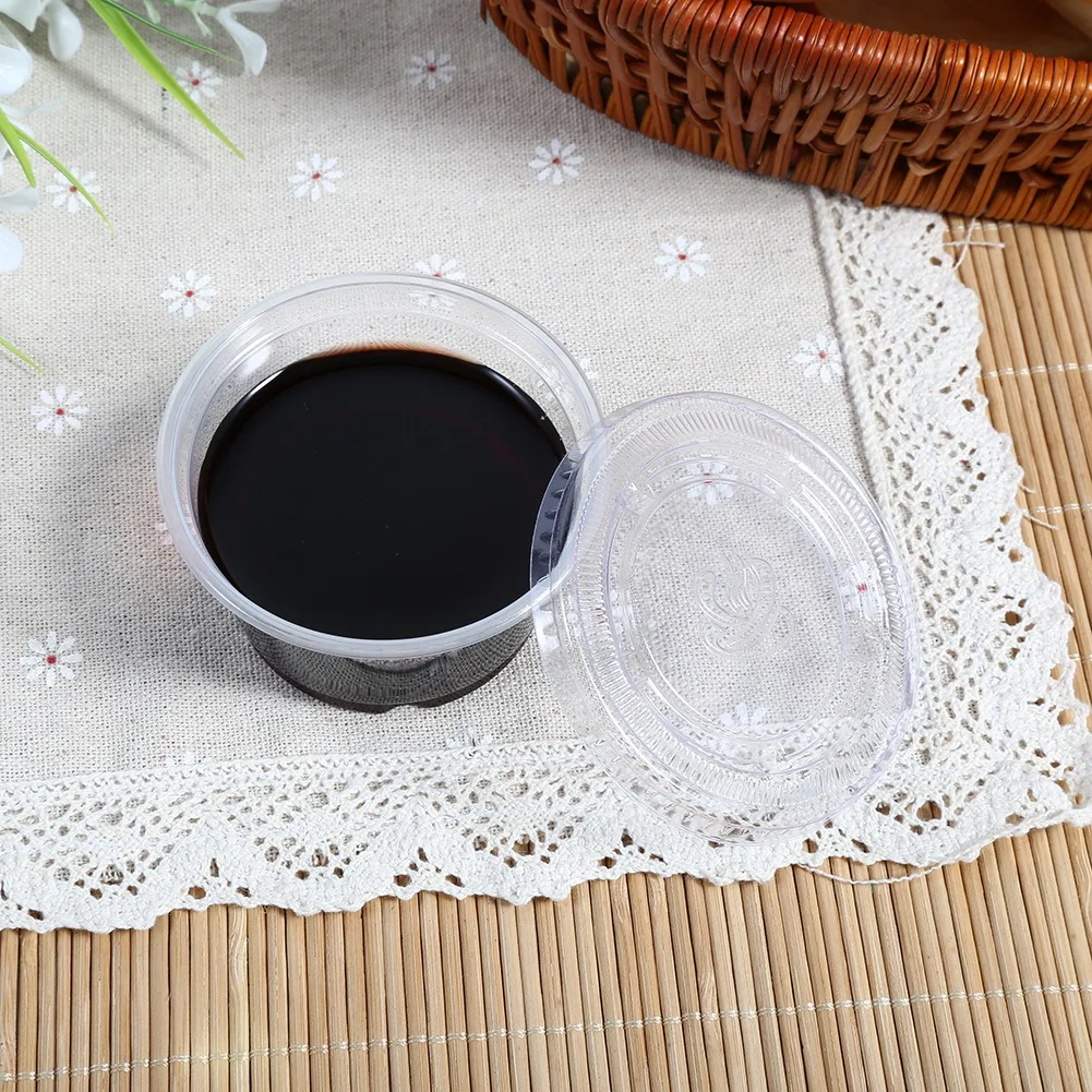 50 шт./компл. одноразовые соус чатни чашки коробки с крышкой Еда вынос пластиковые ящики для хранения Еда контейнер 1/2/3/4 унции