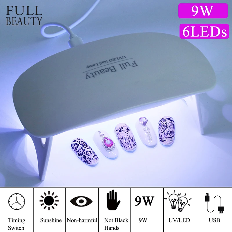 9 Вт маленькая светодиодная УФ-лампа Сушилка для ногтей отверждение всех