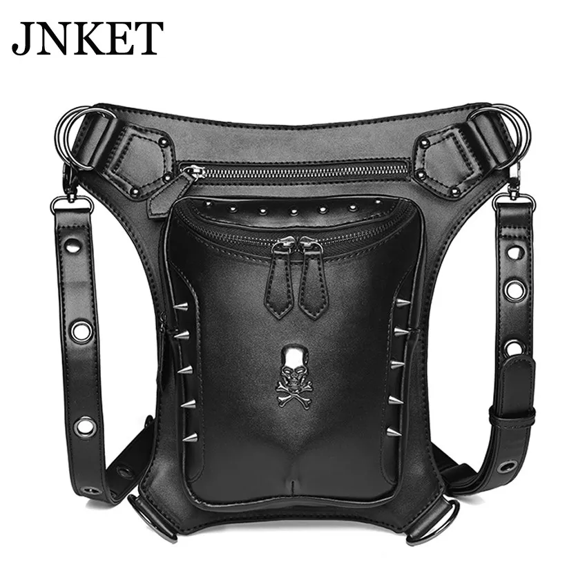 

JNKET New Women Steam Punk Waist Bag Rivets Belt Bag Shoulder Bags PU Leather Crossbody Bags Large Capacity Sling Bag