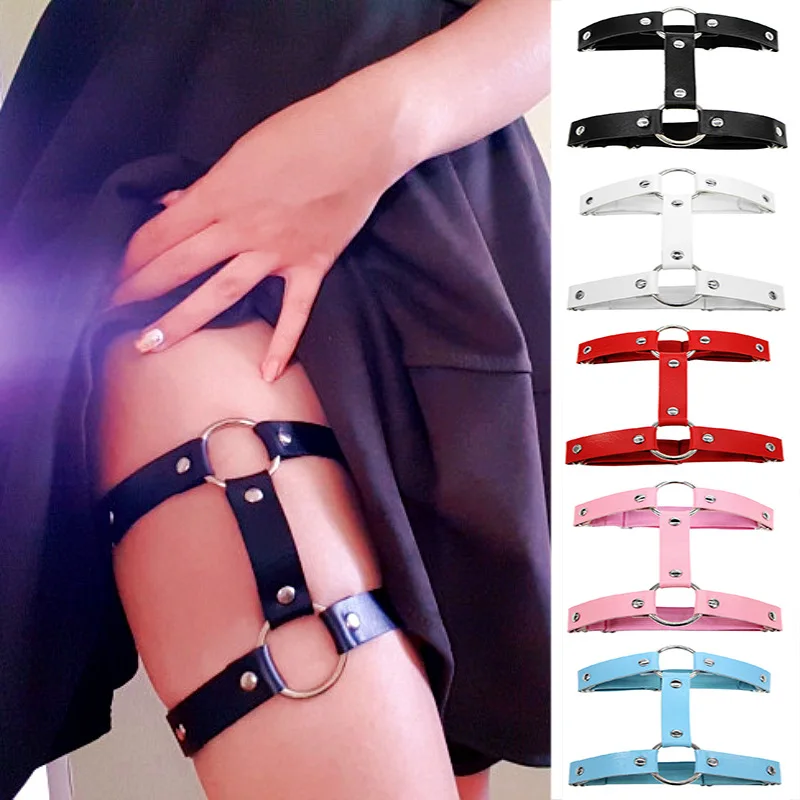 

Sexy Women Elastic Leather Leg Ring Garter Belt Punk Thigh Ring Gothic Harajuku Bondage Bow Knot Harness Suspender Strap Garters