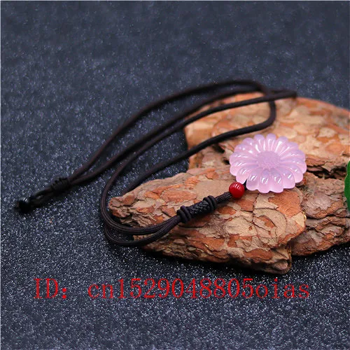 Natural Pink Chinese Jade Sun Flower Pendant Agate Necklace Fashion Charm Jewelry Carved Amulet Gifts for Women Men | Украшения и