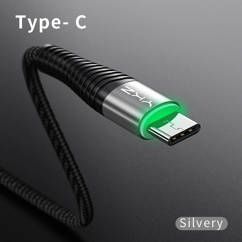 Silver YKZ светодиодный светильник usb type C кабель 3A Быстрая зарядка зарядное устройство USB-C type-c кабель для samsung S10 S9 Xiaomi Mi 9 8 One Plus USB C шнур - Цвет: Silver