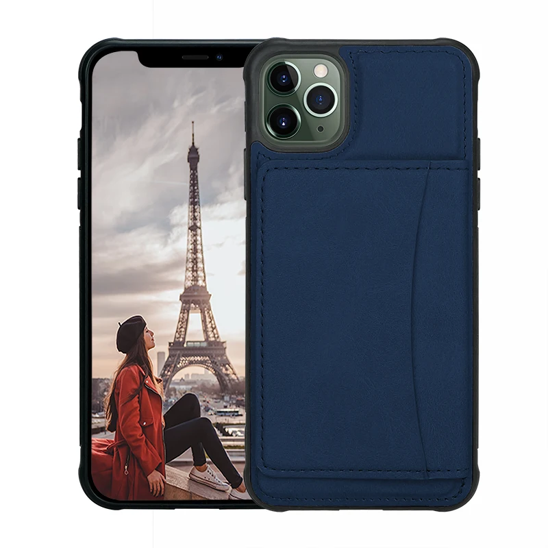 Blue Премиум Кожа подставка Прочный противоударный защитный чехол для iPhone X XR XS Max 6 6S 7 8 Plus кредитный держатель для карт кошелек сумка - Цвет: Blue