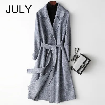 Denim Blue Женское двустороннее шерстяное бархатное пальто Элегантное длинное шерстяное пальто с открытым стежком дизайн Зимняя теплая куртка Casaco Feminino - Цвет: Denim Blue