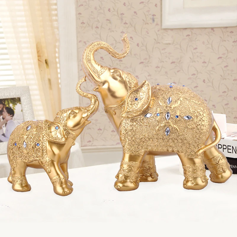 

Europe Resin Thai Elephant Ornaments Crafts Home Decoration Figurine Creative Miniature Model Wedding Gifts Mom & Son Elephant