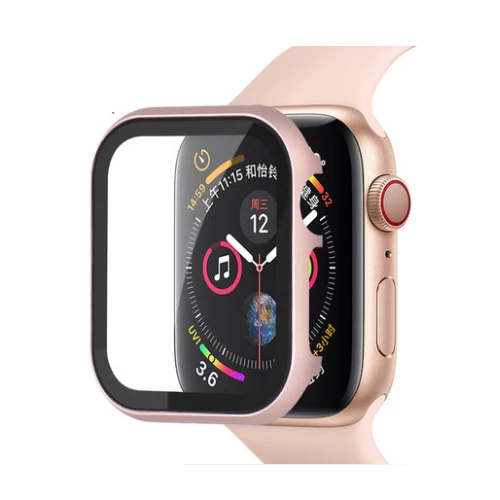 pink gold Часы Защитный чехол+ Защитная пленка на экран для наручных часов Apple watch 44 мм 40 мм, 42 мм, 38 мм, версия наручных часов iwatch серии 5/4/3/2/1 Защитная крышка прозрачная HD защитная пленка ультра-тонкий - Цвет: pink gold