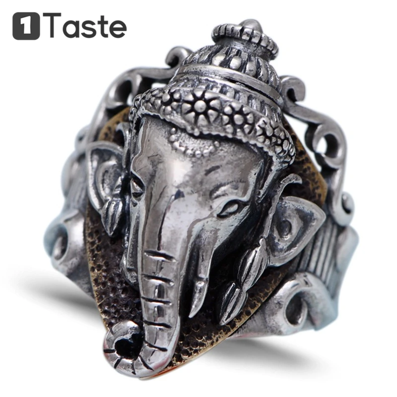 

ONE TASTE 925 Sterling Silver Thai Men's Ring Buddhism God Elephant Nose Geneisha Auspicious Rings Fine Jewelry Religious Trendy