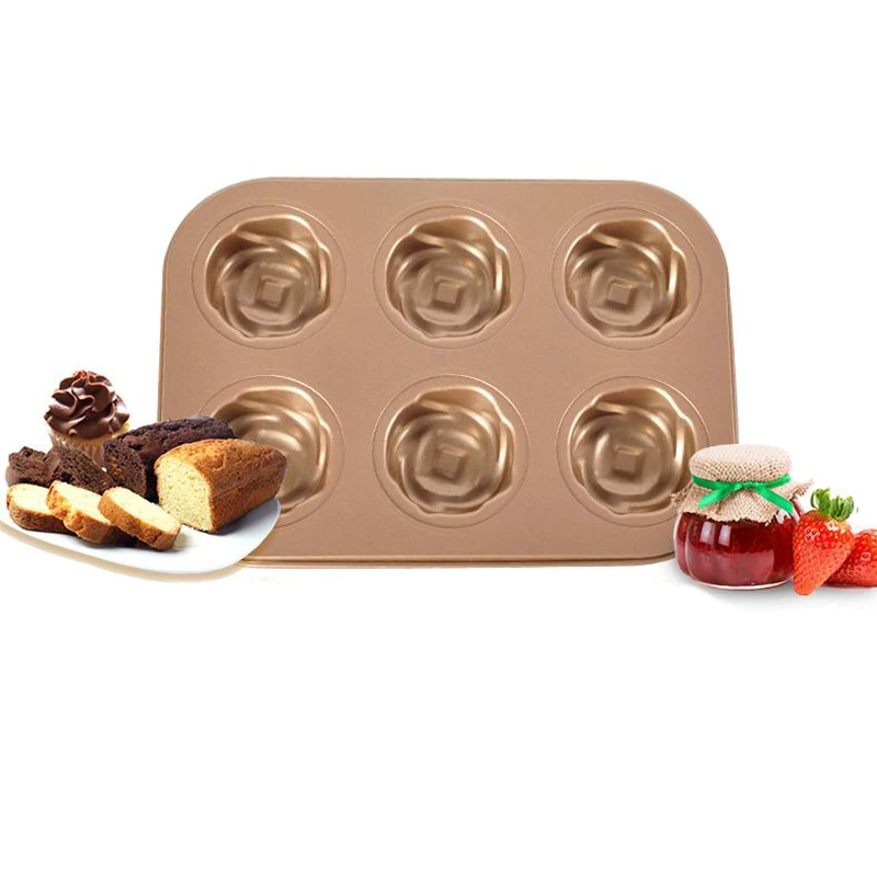 6 Cup Rose Fower Shape Baking Tray Muffin Cake Mold Oven Home Garden Kitchen Dining Carbon Steel Bake Ware |
