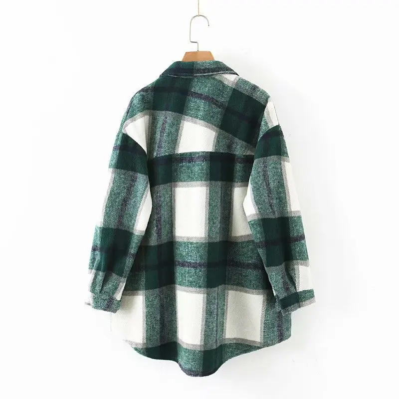 

Basic Outdoor Retro Long-sleeved Buckle Plaid Clothes Women Vintage Young Students Women Blouses New Fashion Lapel Female Shirts