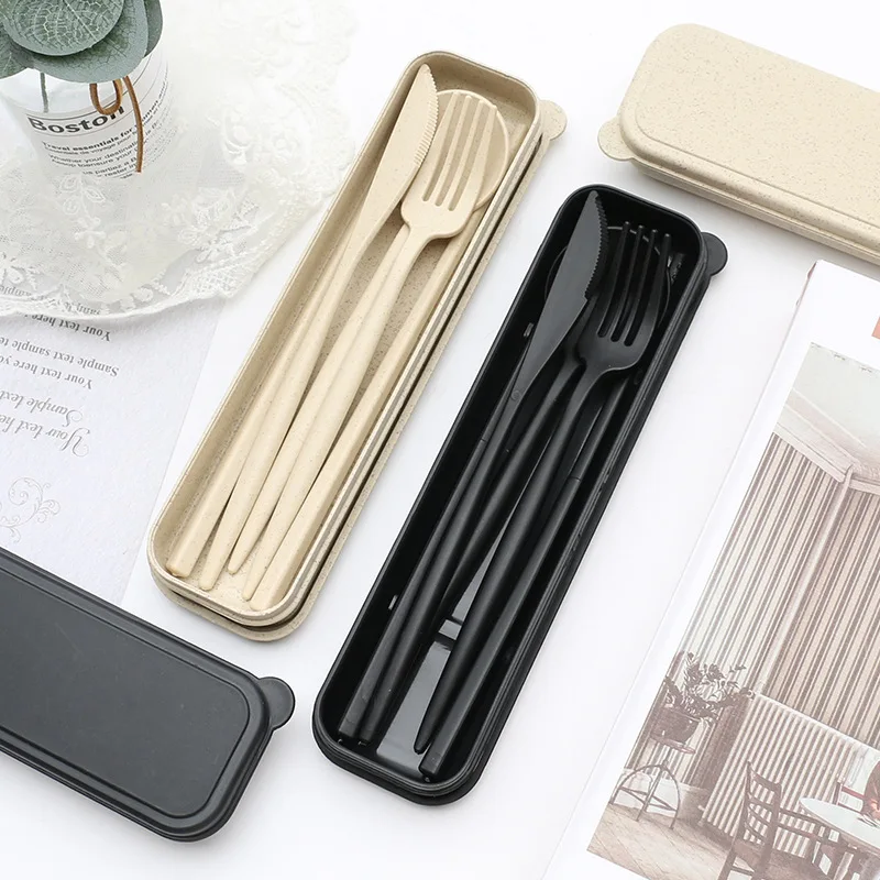 

Reusable Portable Wheat Straw Cutlery Chopsticks Fork Knife Spoon Kitchen Travel Camping