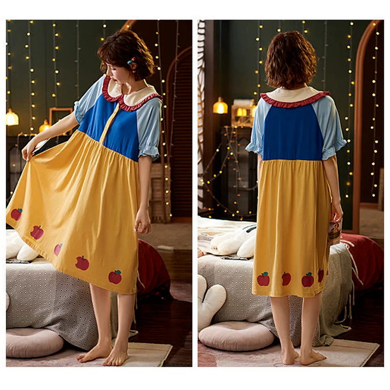 Pajamas for Women Summer Nightdresses Pure Cotton Short-sleeved Thin Section Long Section Over The Knee Ladies Home Service