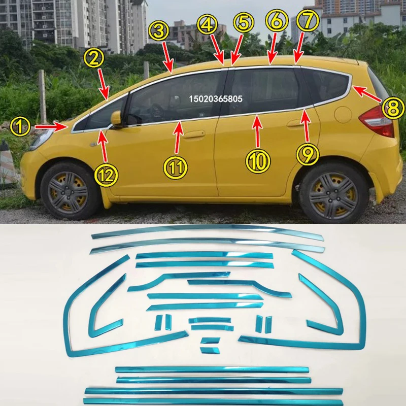

24 шт., накладки на окна автомобиля из нержавеющей стали для Honda Fit 2008-2013