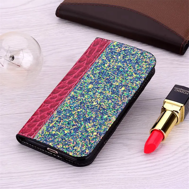 Кожаный чехол книжка с блестками для iphone 11 Pro Max 12 mini X XR XS 7 8 6 s Plus 5 5S SE 2020 защитный
