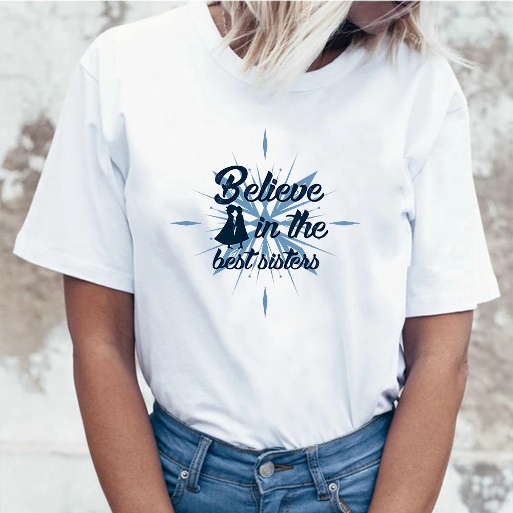 

Frozen Oversized Cute Aisha princess T-shirt Short-sleeved Funny Cartoon Tops letter Printing O-neck Harajuku Loose Women Blouse