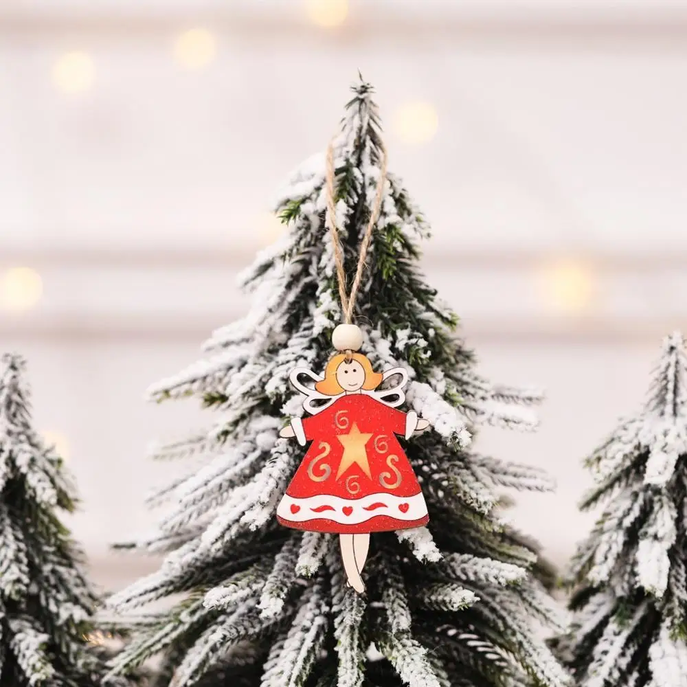 Merry Christmas Elk Деревянные Подвески, украшения орнамент с рождественской елкой DIY деревянные поделки детский подарок украшения для дома Рождественская вечеринка - Цвет: red angel