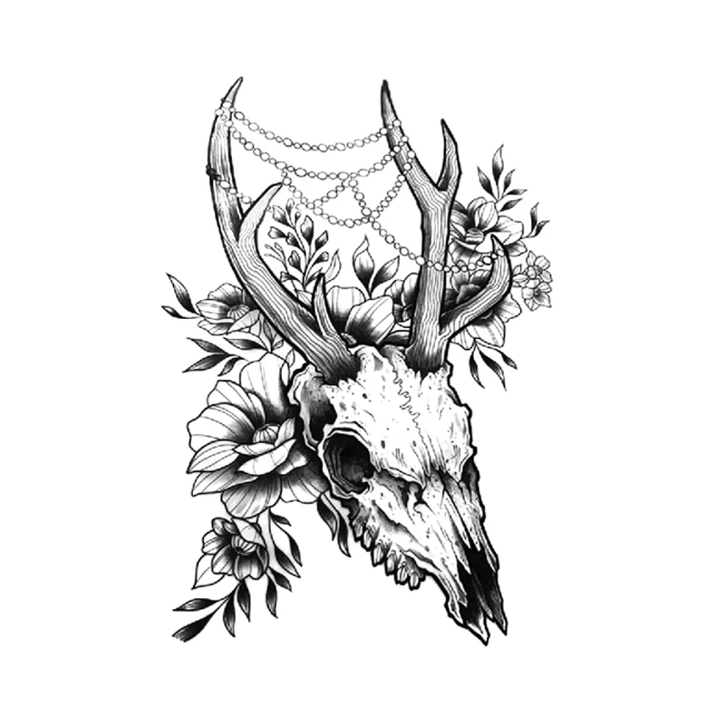 

Temporary Tattoo Sheep Head Skull Totem Waterproof Female Painted Body Art Lasting Male Arm Fake Tattoo Sticker
