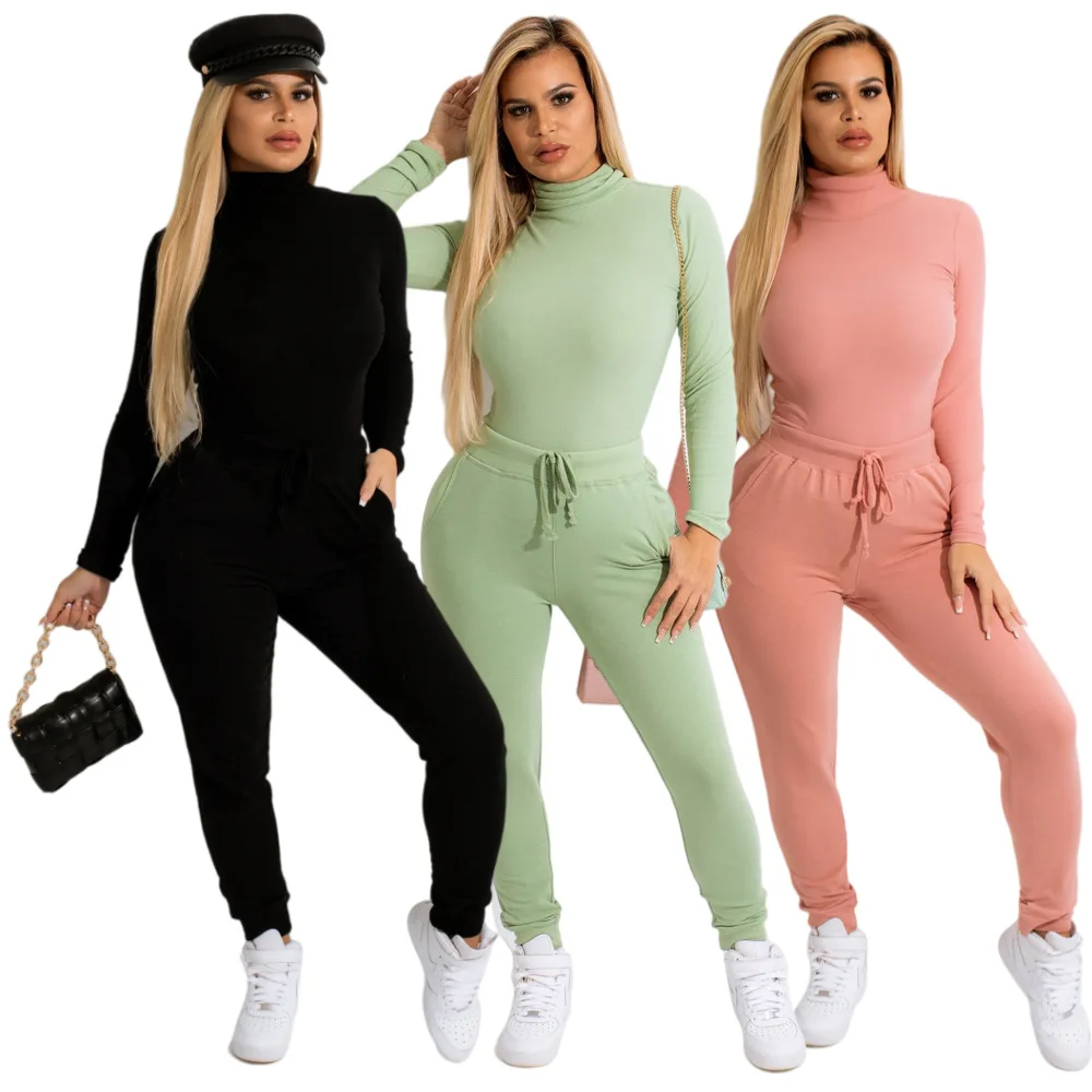 

Autumn Clothes Women Joggers Set 2 Pices Pure Color Turtleneck Casual Warm Suit Long Sleeve Sweatshirt And Pencil Pants Outfits