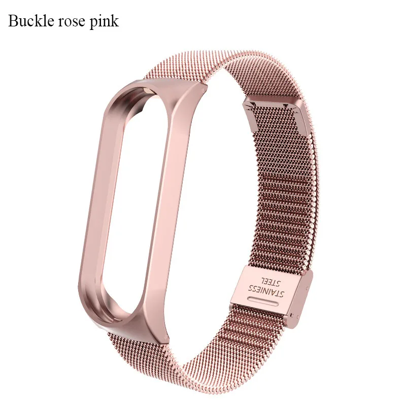 Buckle rose pink BOORUI mi Band 4 ремешок металлический Безвинтовой браслет из нержавеющей стали mi band 3 ремешок для Xiaomi mi Band 3 4 Pulseira band Замена - Цвет: Buckle rose pink