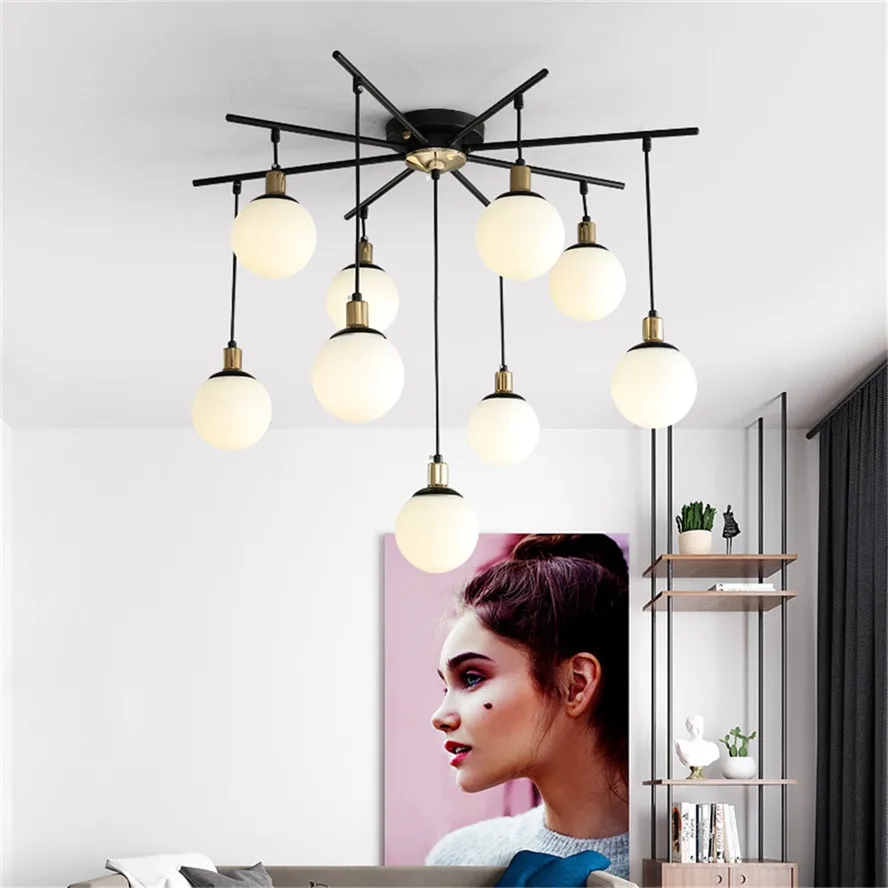 저렴한 Nordic Magic Bean Living Room Bedroom Pendant Lights Glass Ball Loft Bar Stairwell Led Hanging Lamp Creative Molecular Luminaire