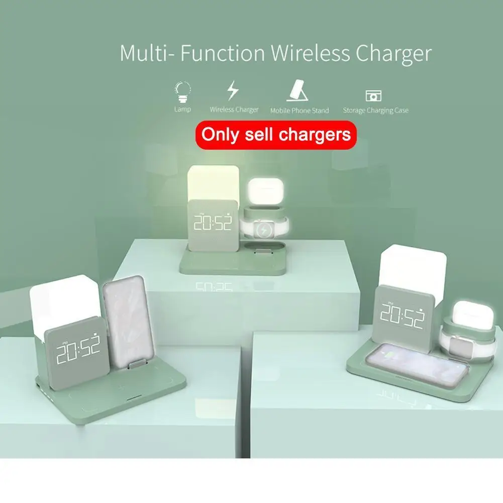 Часы с ночсветильник 6 в 1 беспроводное зарядное устройство Qi настольная