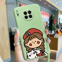 asina liquid silicone case for huawei mate 40 30 20 10 pro couple cartoon cover bumper for huawei honor 30 10 20 8x 9x 9a girl