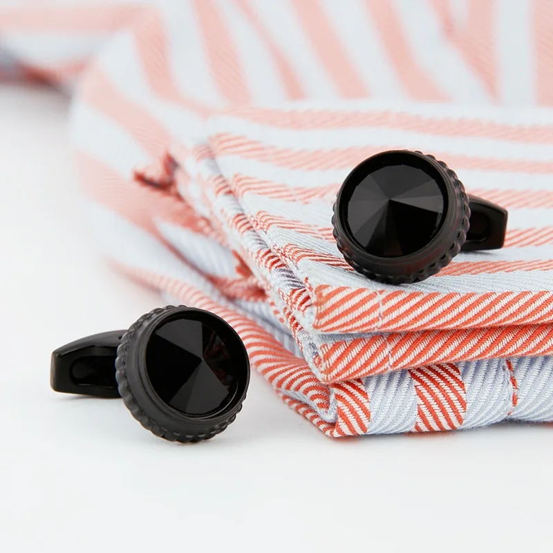 

Запонки мужские круглые с французскими стразами, роскошные запонки в деловом стиле, классические аксессуары для рубашек, цвет черный, песок