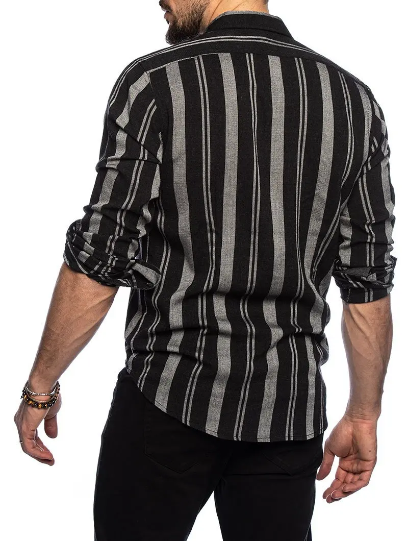 

Top Selling Product In 2021 Spring Summer New Men's Striped Shirt Slim Multicolor Lapel Wild Long-sleeved Camisa Men's Clothing