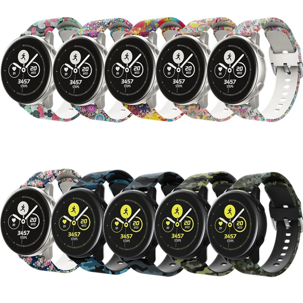 

20mm Silicone Band for Samsung Galaxy Watch 42mm Active 2 Watch Gear S2 S4 Printed Strap Watchband for Huawei Amazfit Bip