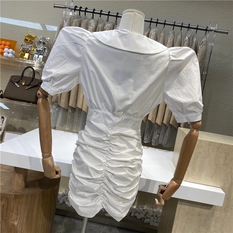 

Niche Design 2021 Sweet Doll Neck Slimming Dress Pleated Bubble Sleeves Blouse Dress
