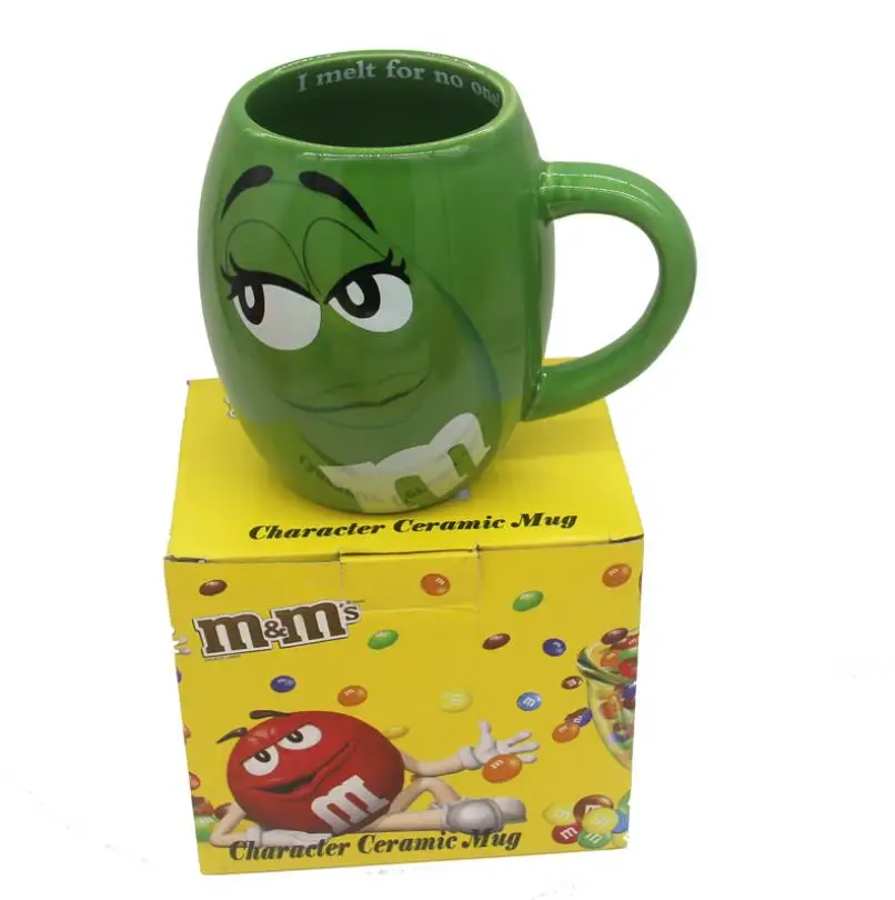 M& m бобы кофейные кружки чашки для чая и Кружки Мультфильм милый знак экспрессии большой емкости керамическая чашка Рождественский подарок - Цвет: Черный