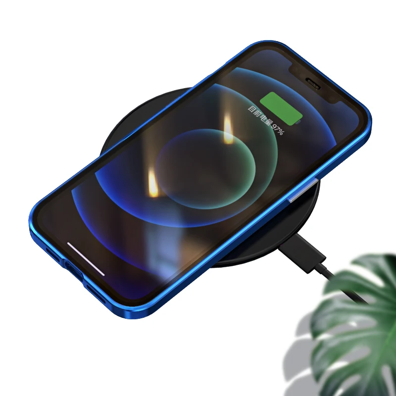 Металлический магнитный чехол для iPhone 12 13 Pro Max Mini прозрачный двухсторонний