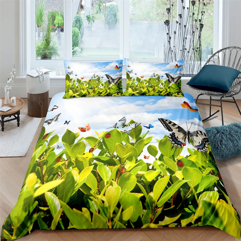 

3D Butterfly Flower Bedding Set Printed Single Double Duvet Quilt Cover Twin Full Queen King Size Comforter Cover Set
