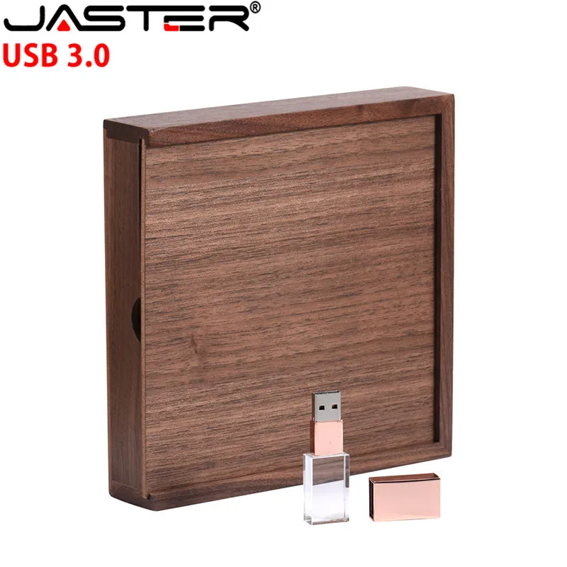 JASTER Rose Gold Crystal usb 3.0 4GB/8GB/16GB/32GB/64GB interface memory flash stick with walnut box Custom logo wedding gift | Компьютеры